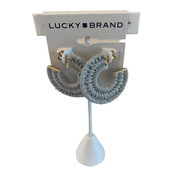 Light Gray Raffia Hoops w/ Gold Toned Hardware - Picture 1 of 7